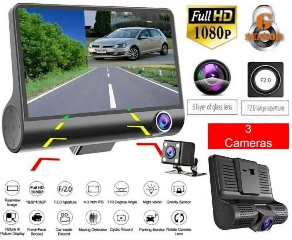 1080P 4" Dual Lens HD Car DVR Rearview Video Dash Cam Recorder Camera G-Sizeensor