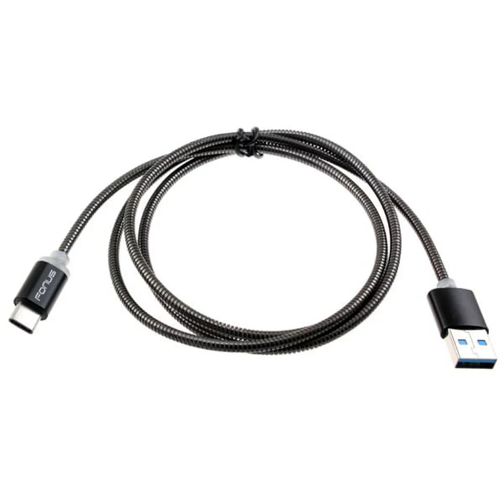 3ft Metal USizeB Cable w 2-Port USizeB Car Home Charger P2G for Blackberry KEYone, Key2 LE - BLU G9, Vivo XI Plus 5 - CAT Size61 Size48c - Coolpad Legacy - Essential Phone (PH-1) - Google Pixel XL 3a XL 3