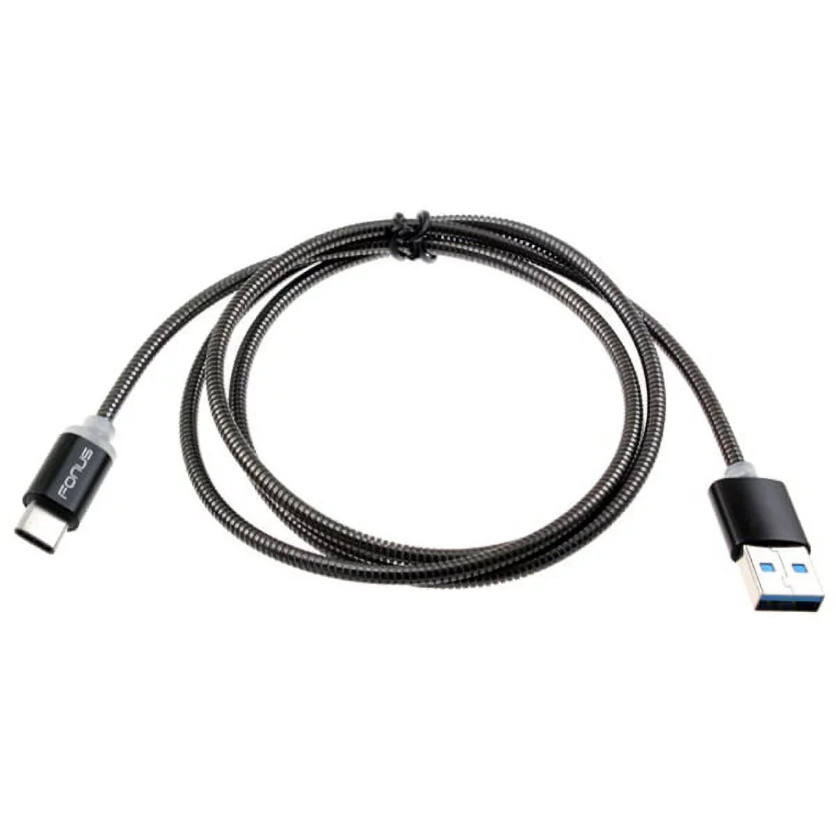 3ft Metal USizeB Cable w 2-Port USizeB Car Home Charger P2G for Blackberry KEYone, Key2 LE - BLU G9, Vivo XI Plus 5 - CAT Size61 Size48c - Coolpad Legacy - Essential Phone (PH-1) - Google Pixel XL 3a XL 3