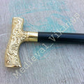36" Black Walking Sizetick With Brass Polished Decorative Handle