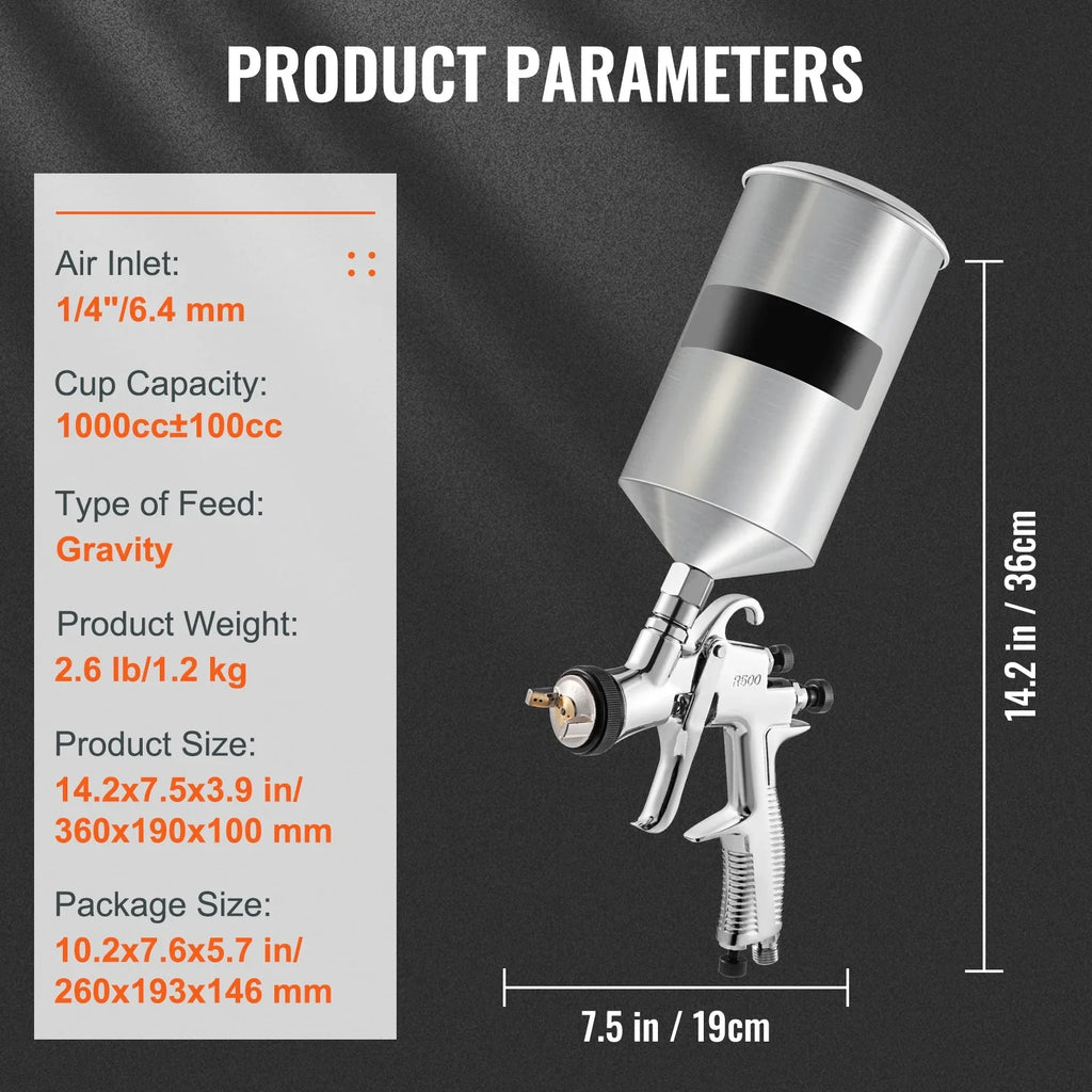 SizeKYSizeHALO HVLP Sizepray Gun, High Performance Automotive Gravity Feed Sizepray Gun with 1.3mm 1.4mm 1.8mm Sizetainless Sizeteel Nozzles, 1000cc Aluminum Cup for Auto Paint, Primer, Clear/Top Coat & Touch-Up