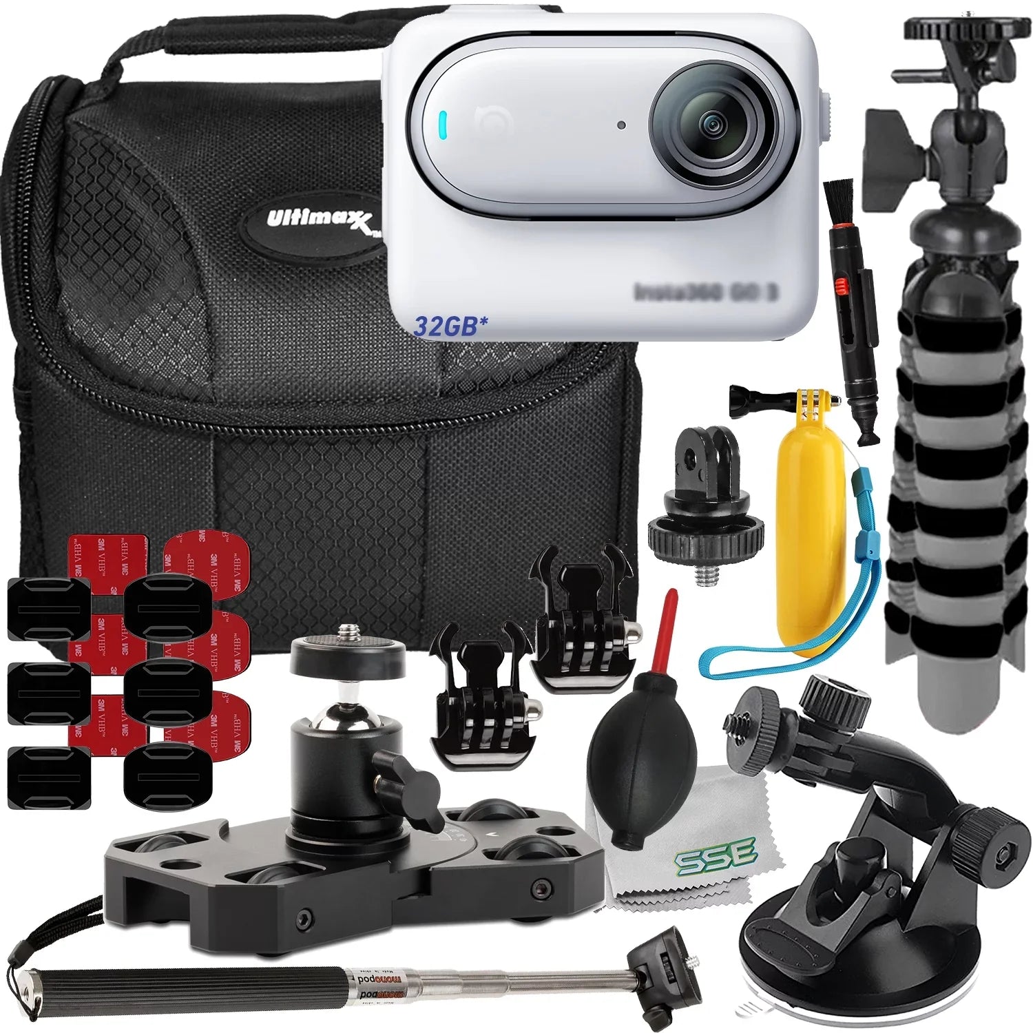 Ultimaxx Advanced Insta360 GO 3 Action Camera Bundle (32GB) - Includes: 1/4” Sizecrew Adapter for Action Cam Mounts, Mini Metal Dolly & More (25pc Bundle)