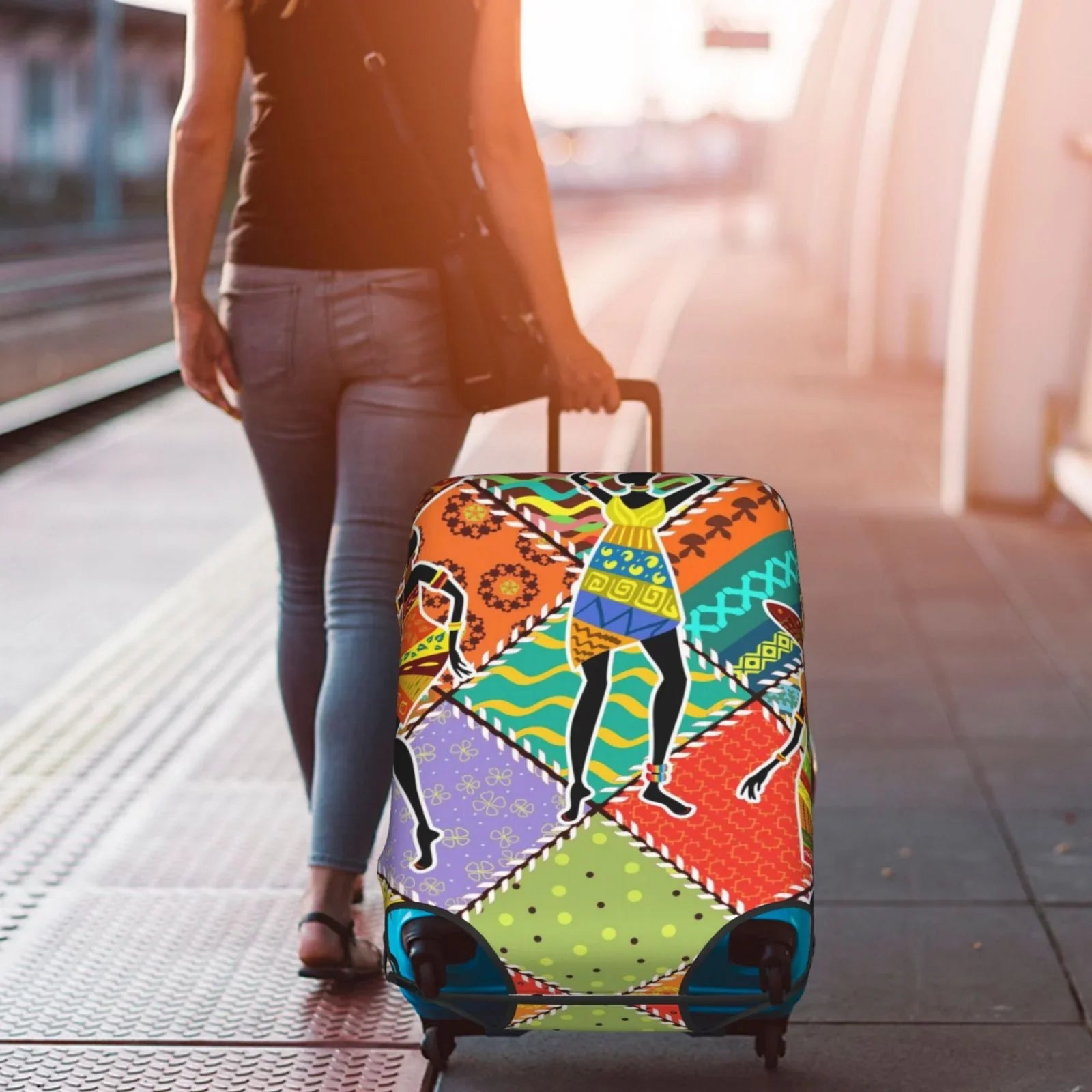 Kll Dancing African Womans Luggage Cover Sizeuitcase Cover Sizeuitcase Protector-