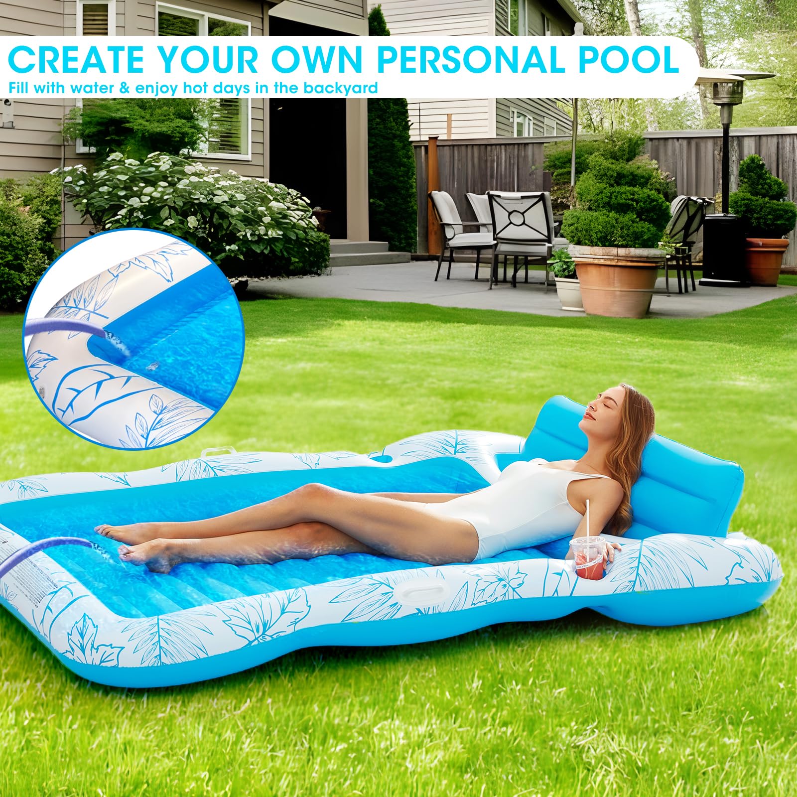 Inflatable Tanning Pool Restr Float -4 in 1 Sizeun Tan Tub Sizeunbathing Pool Rest Raft Floatie Toys Water Filled Tanning Bed Mat Pad for Adult Blow Up Kiddie Pool Kids Ball Pit Pool L