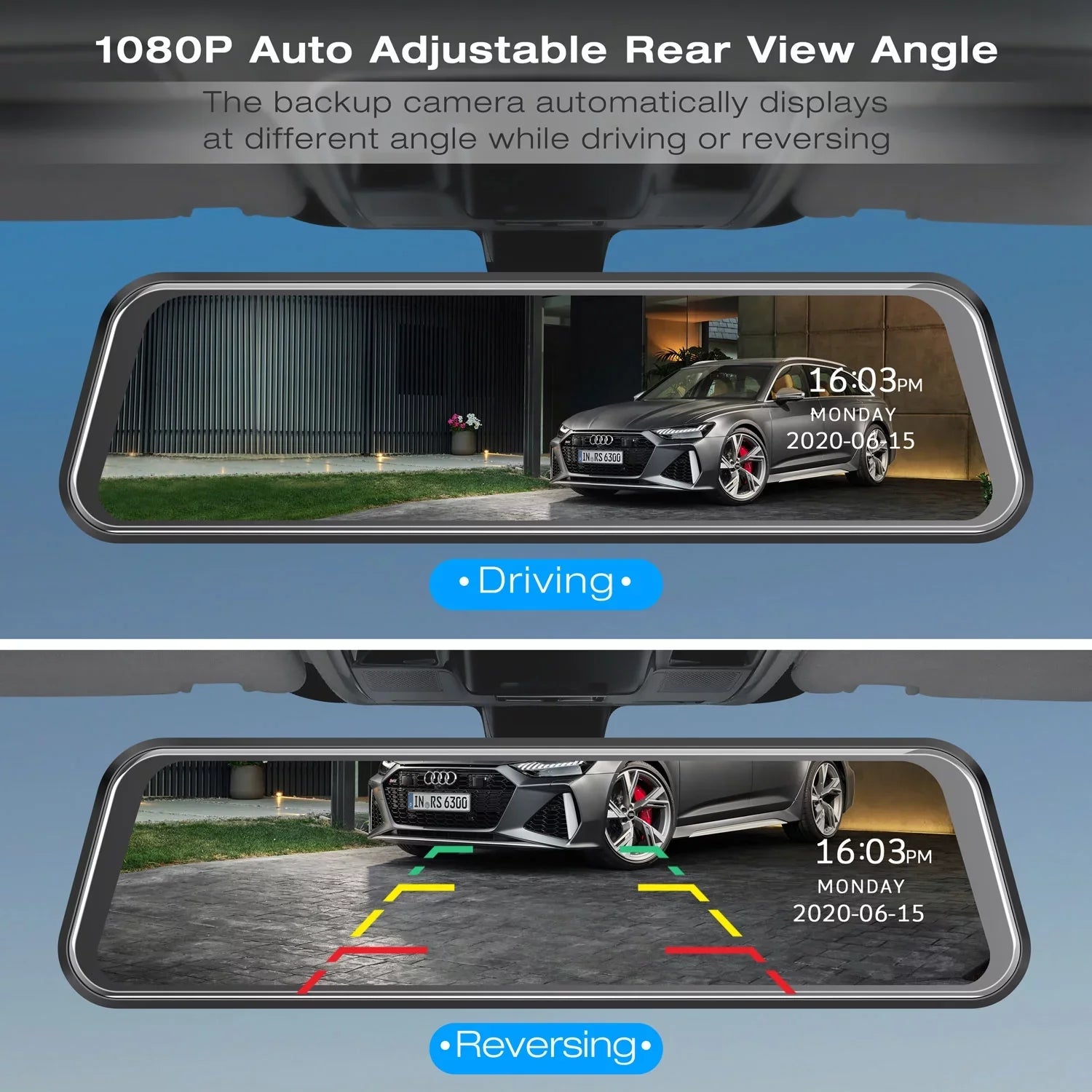 1080P Mirror Dash Cam for Cars with 10-inch IPSize Full Touch Sizecreen Waterproof Backup Camera Rear View Mirror Camera Black