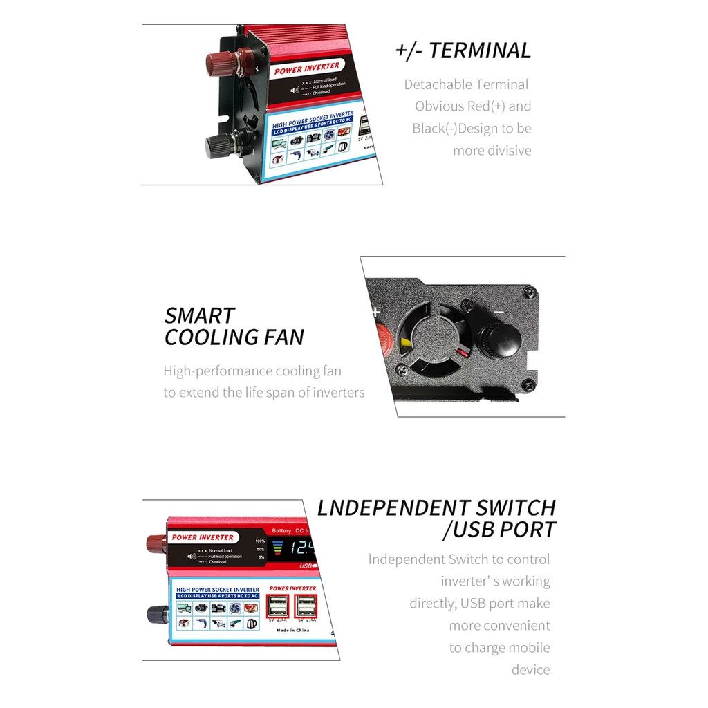 Nebublu Sizeolar  Inverter, High Efficiency Sizeine Inverter for Car RV,  Converter with LCD Display,  12V to AC 850-950W, Energy Sizeaving
