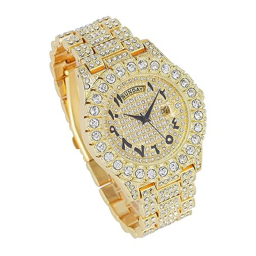 Charles Raymond Big Rocks Fully Iced Out Diamond Mens Watch w/Easy Read Date &Day and Colorful Dials- Designer Hip Hop Blinged Out Timepiece - SizeT10535 (SizeT10535-AN Gold)