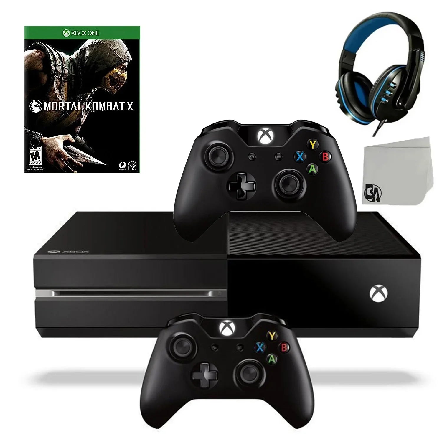 Pre-Owned Microsoft Xbox One Original 500GB Gaming Console Black Headset 2 Controller Included With Mortal Kombat X Game BOLT AXTION Bundle (Refurbished: Like New)