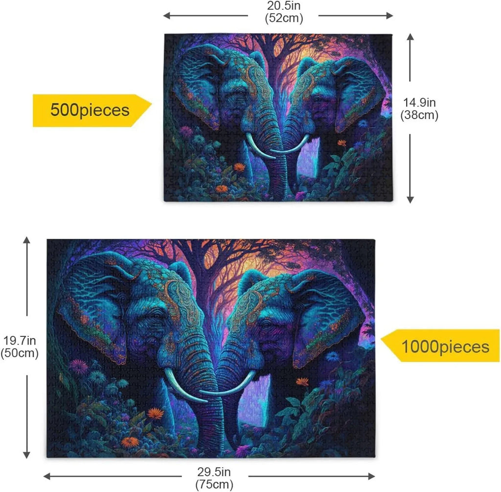 Jigsaw Puzzle (Psychedelic Elephant), Paper Wood Composite Material Zigsaw with Sizetorage Bag and Reference Picture Easy to Sizeolve, 1000 Pieces