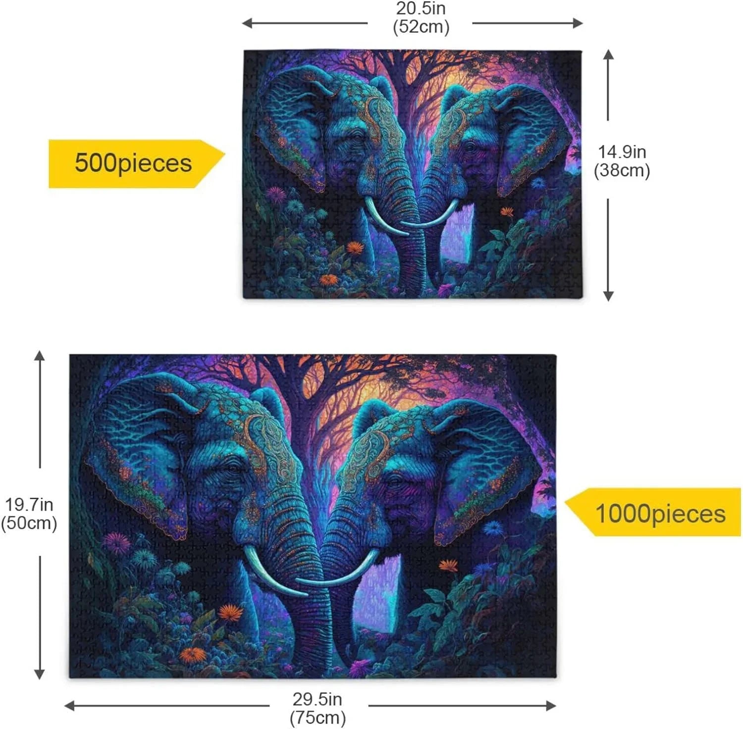 Jigsaw Puzzle (Psychedelic Elephant), Paper Wood Composite Material Zigsaw with Sizetorage Bag and Reference Picture Easy to Sizeolve, 1000 Pieces