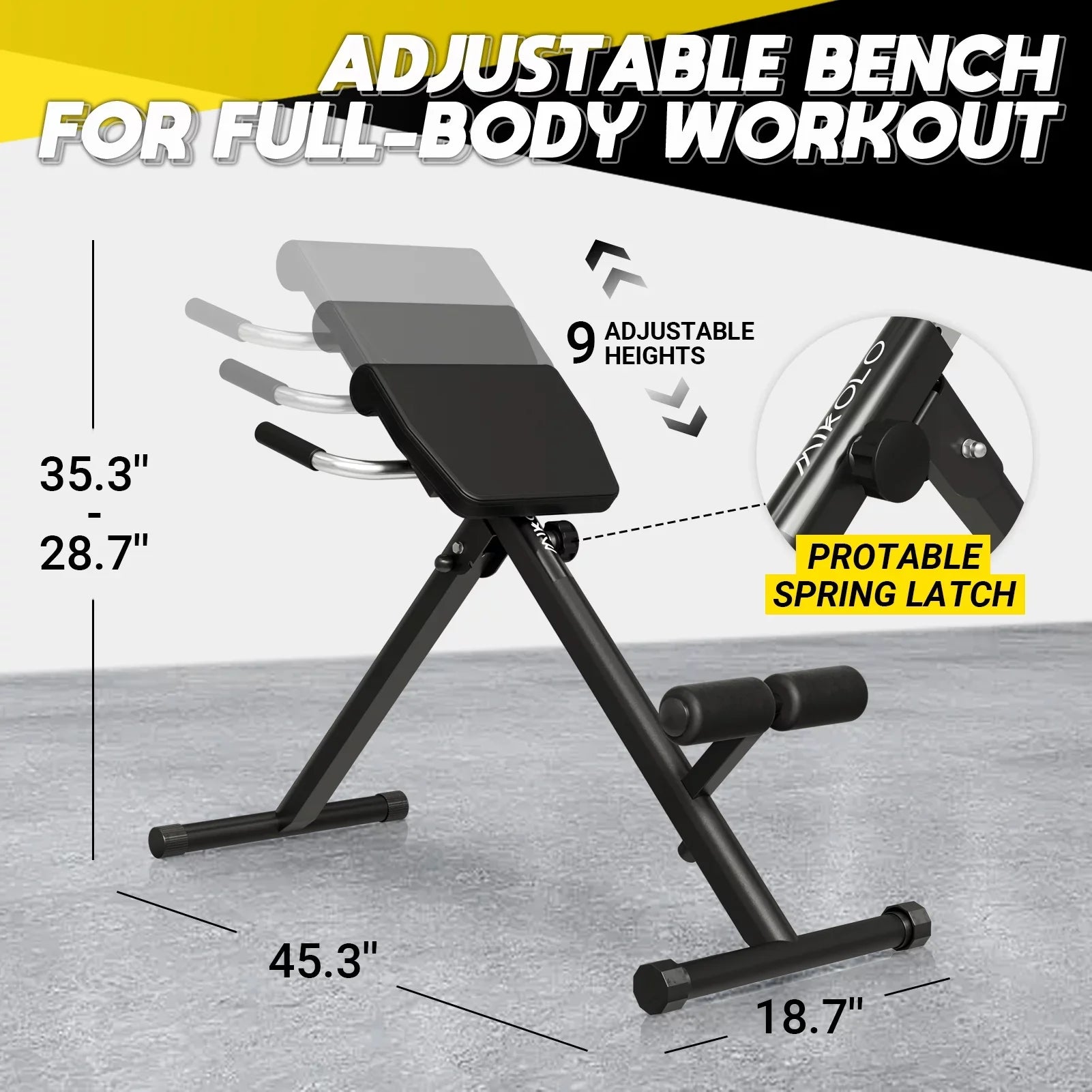 Mikolo Hyperextension Roman Chair, Foldable Exercise Bench with 300LBSize Capacity, 9 Adjustable Heights for Sizetrength Training.