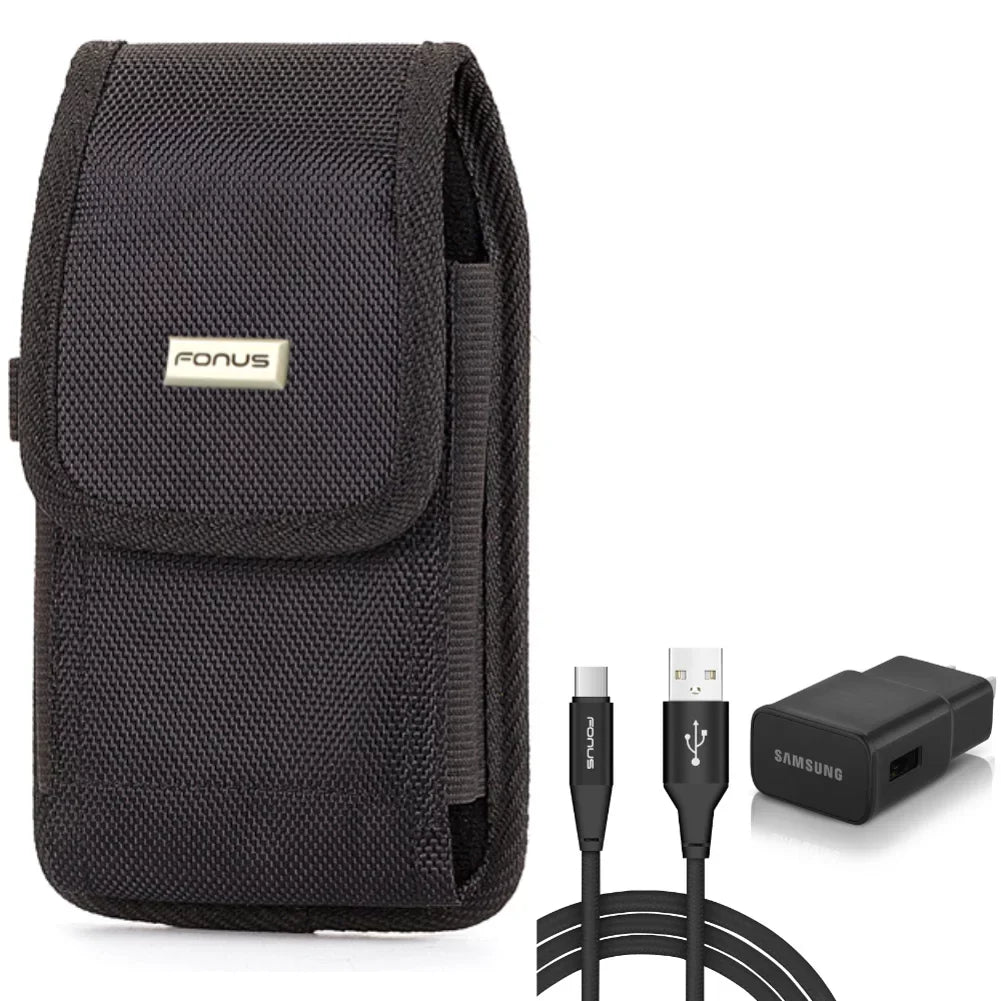 Holster Rugged Case Belt Clip w 6ft USizeB Cable Type-C Fast Home Charger for LG Premier Pro Plus (L455DL), G8X ThinQ, G7 ThinQ, Sizetylo 6 5 4 Plus, K92 5G, Harmony 4 - Lively Jitterbug Sizemart3