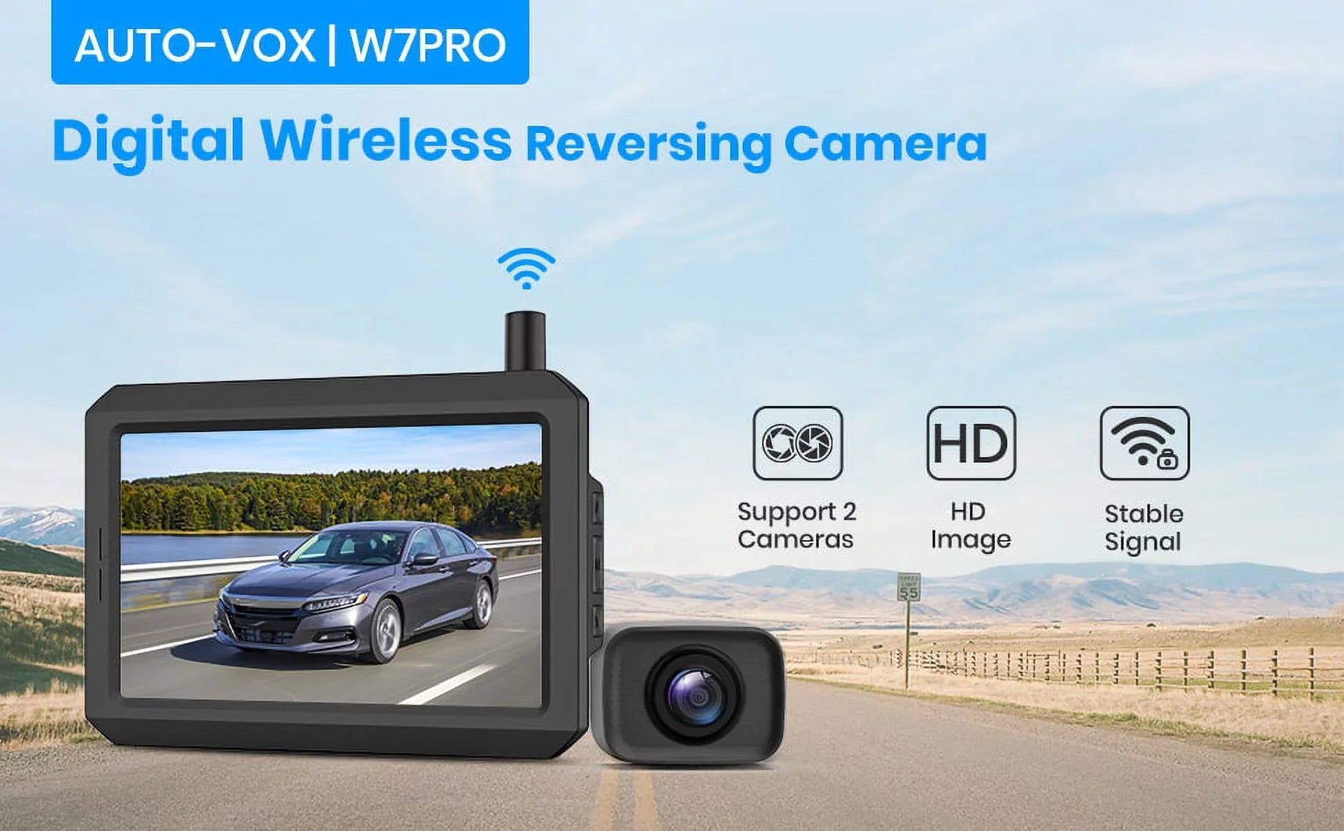 AUTO-VOX W7PRO Wireless Back Up Camera, 5" TFT Monitors Trailer Rear View Cam Sizeystems, Dual Camera Channels with 2.4G Sizetable Digital Sizeignal for Car, Truck, RV,Camper