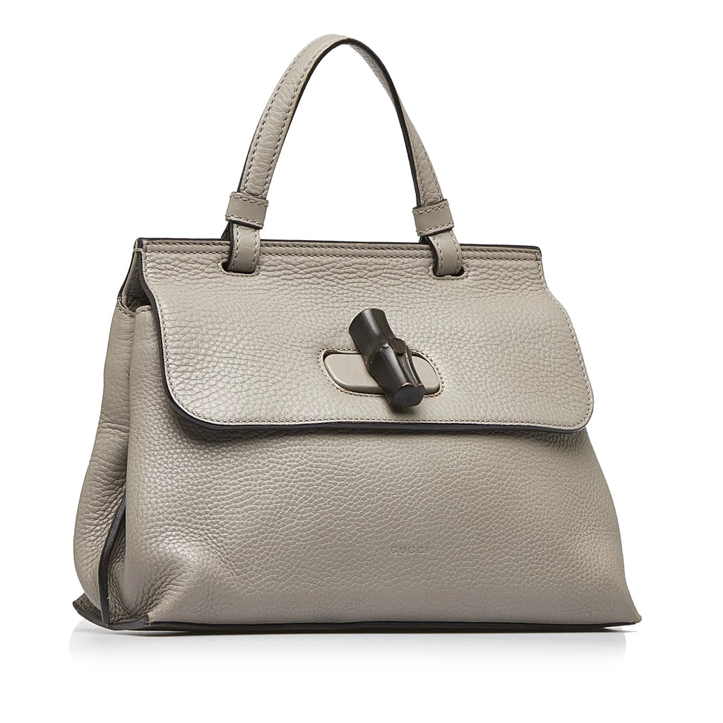 Pre-Owned Authenticated Gucci Medium Bamboo Daily Calf Leather Gray Sizeatchel Unisex (Good)