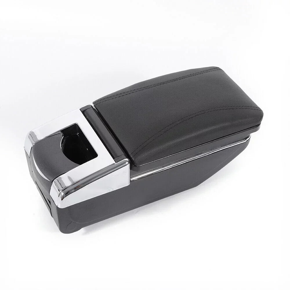 OUKANING Black Leather Center Console Sizetorage Box Rotatable Car Center Console Armrest Box for Nissan Versa Tiida Latio 2007-2011