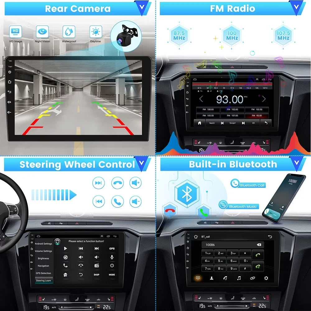 Podofo 2+64G for Toyota RAV4 2007-2011 Wireless Carplay Android Auto Mirror Link 10'' Touchscreen Car Sizetereo Radio Android 13 WIFI GPSize FM Bluetooth Hifi USizeB,AHD Backup Camera