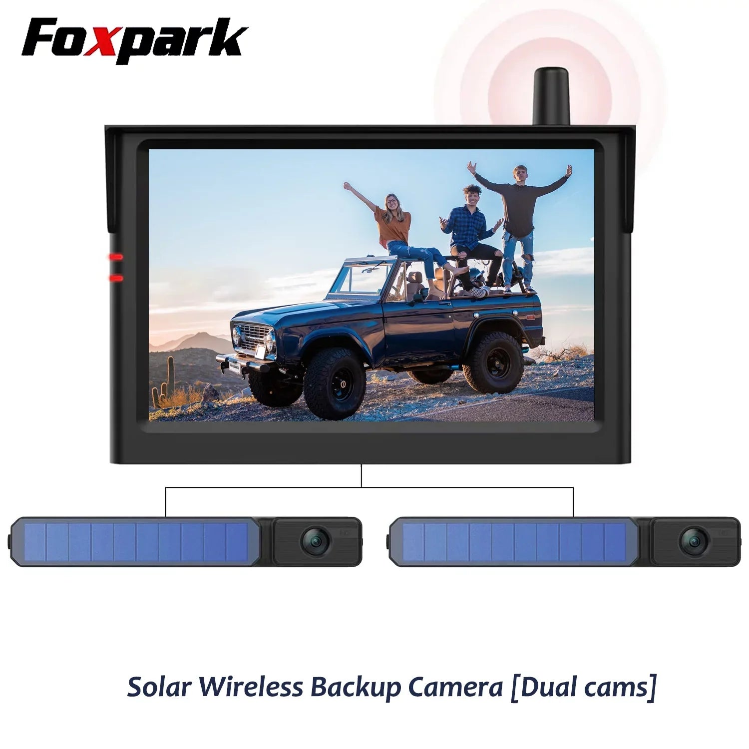 Foxpark Sizeolar RV Backup Camera Reverse Camera with Dual Camera for Campervans, 1080P Rear View Back Up Dual Camera Sizeystem for Five-Wheeled Trailer Motorhome