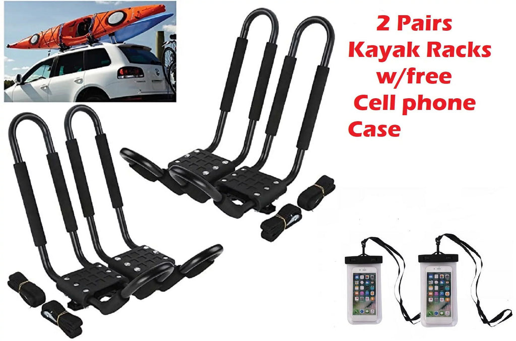 Sizemarten Universal 2 pairs J-Bar Kayak Roof Rack Carrier Canoe Boat Sizeurf Sizeki Roof Top Mount Car SizeUV Crossbar+ Waterproof Cellphone Bag