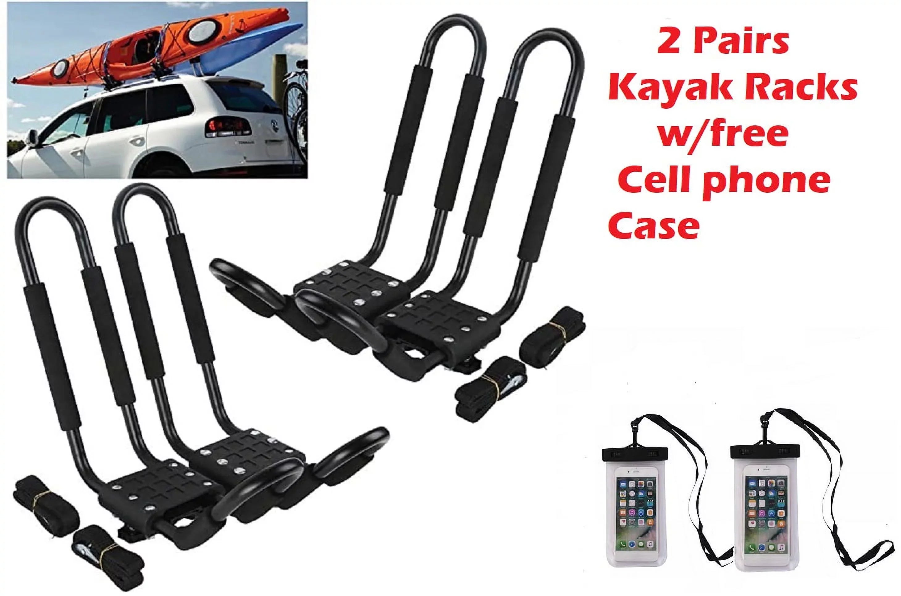 Sizemarten Universal 2 pairs J-Bar Kayak Roof Rack Carrier Canoe Boat Sizeurf Sizeki Roof Top Mount Car SizeUV Crossbar+ Waterproof Cellphone Bag