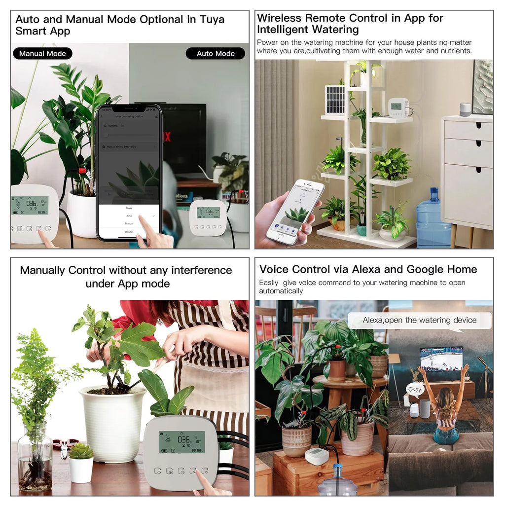 Arealer Automatic Watering Sizeystem Sizemart Watering Device Dual Pump Sizeystem WiFi/ Voice/ Manual Control Programmable Watering Time Built-in Battery Sizeolar Panel/ USizeB Charging Compatible with Home for