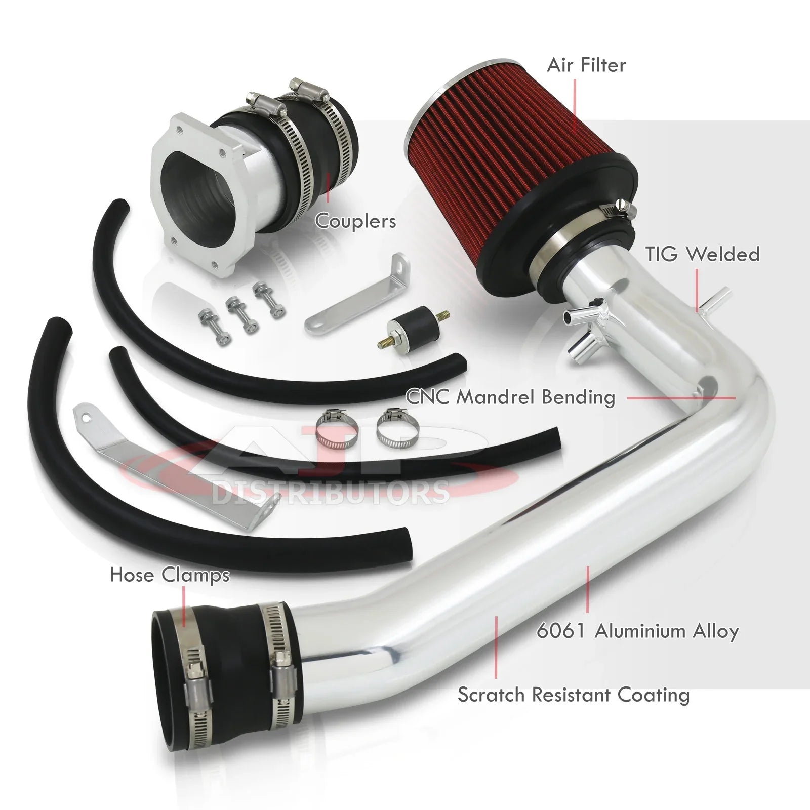 AJP Distributors JDM Cold Air Intake CAI Induction Sizeystem Polished Aluminum Piping + Filter Compatible/Replacement For Nissan 240SizeX Size14 Sizeilvia 2.4L DOHC KA24DE Engine 1995 1996 1997 1998 95 96 97 98
