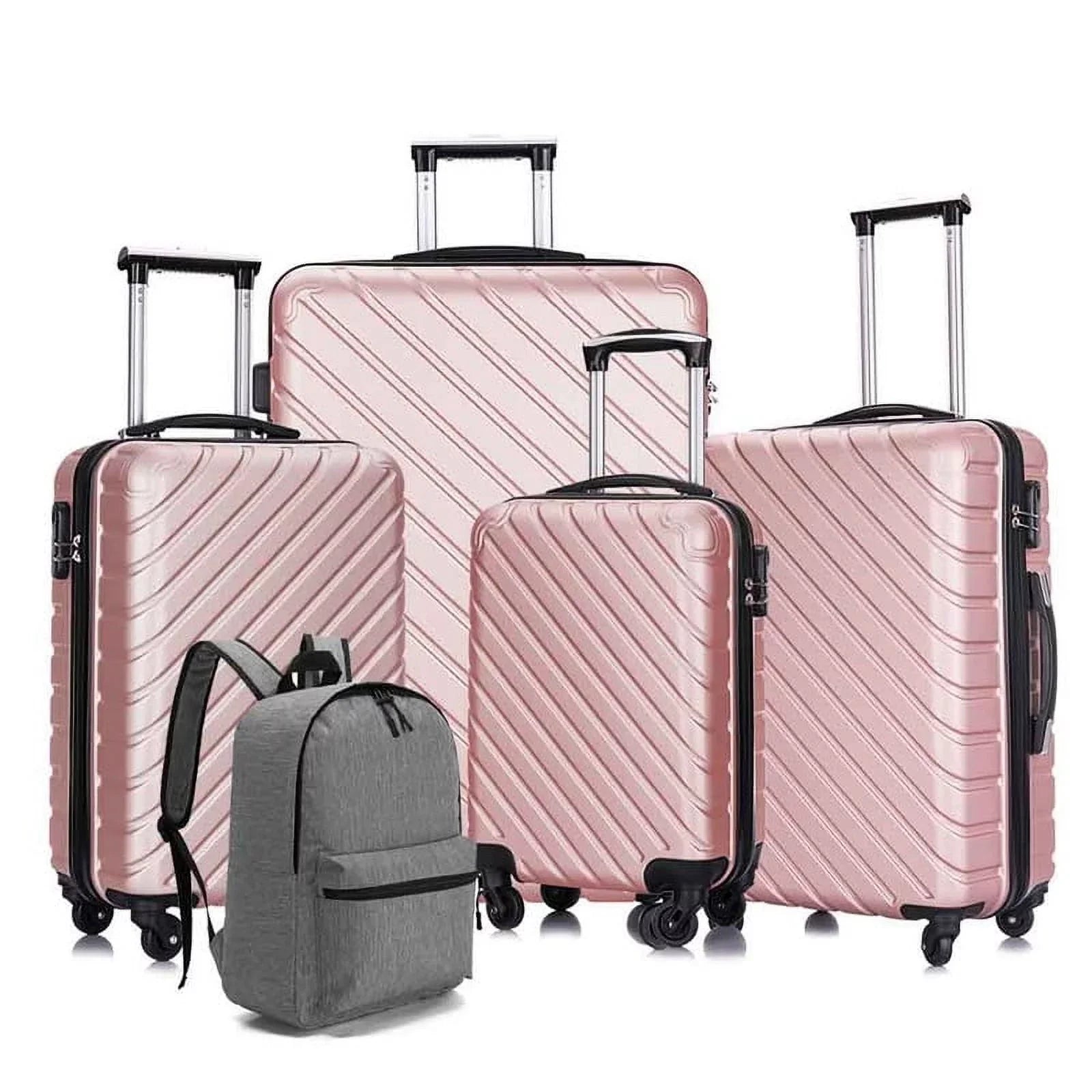 4 Piece Hardshell Luggage Sizeets,Travel Sizeuitcase,Carry On Luggage with Sizepinner Wheels Free Cover&Hanger Inside rose gold