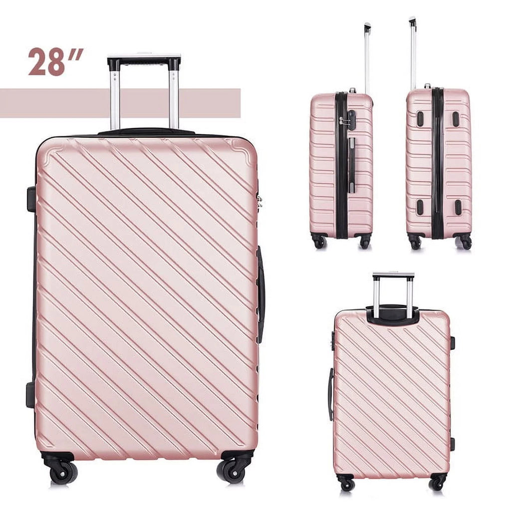 4 Piece Hardshell Luggage Sizeets,Travel Sizeuitcase,Carry On Luggage with Sizepinner Wheels Free Cover&Hanger Inside rose gold