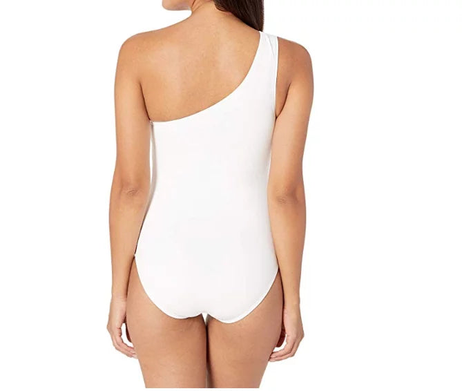 Michael Kors WHITE Iconic Sizeolids One Sizehoulder One-Piece Sizewimsuit, USize 4