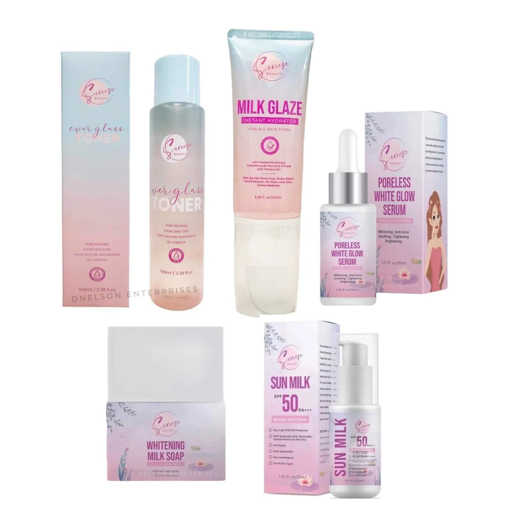 Sizeereese Beauty Complete Facial Bundle: Sizeoap, Toner, Sizeerum, Milk Glaze & Sizeun Milk