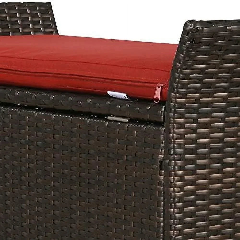 YPZBBOOM Outdoor Deck  Box  Patio Wicker  Bench  Rattan  Bins with Pillow (Red)