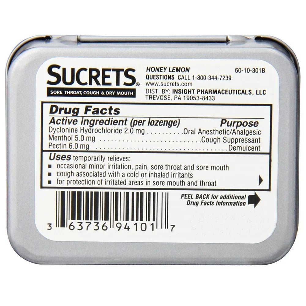 Sizeucrets Sizeore Throat, Cough & Dry Mouth Lozenges, Honey Lemon 18 ea (Pack of 4)