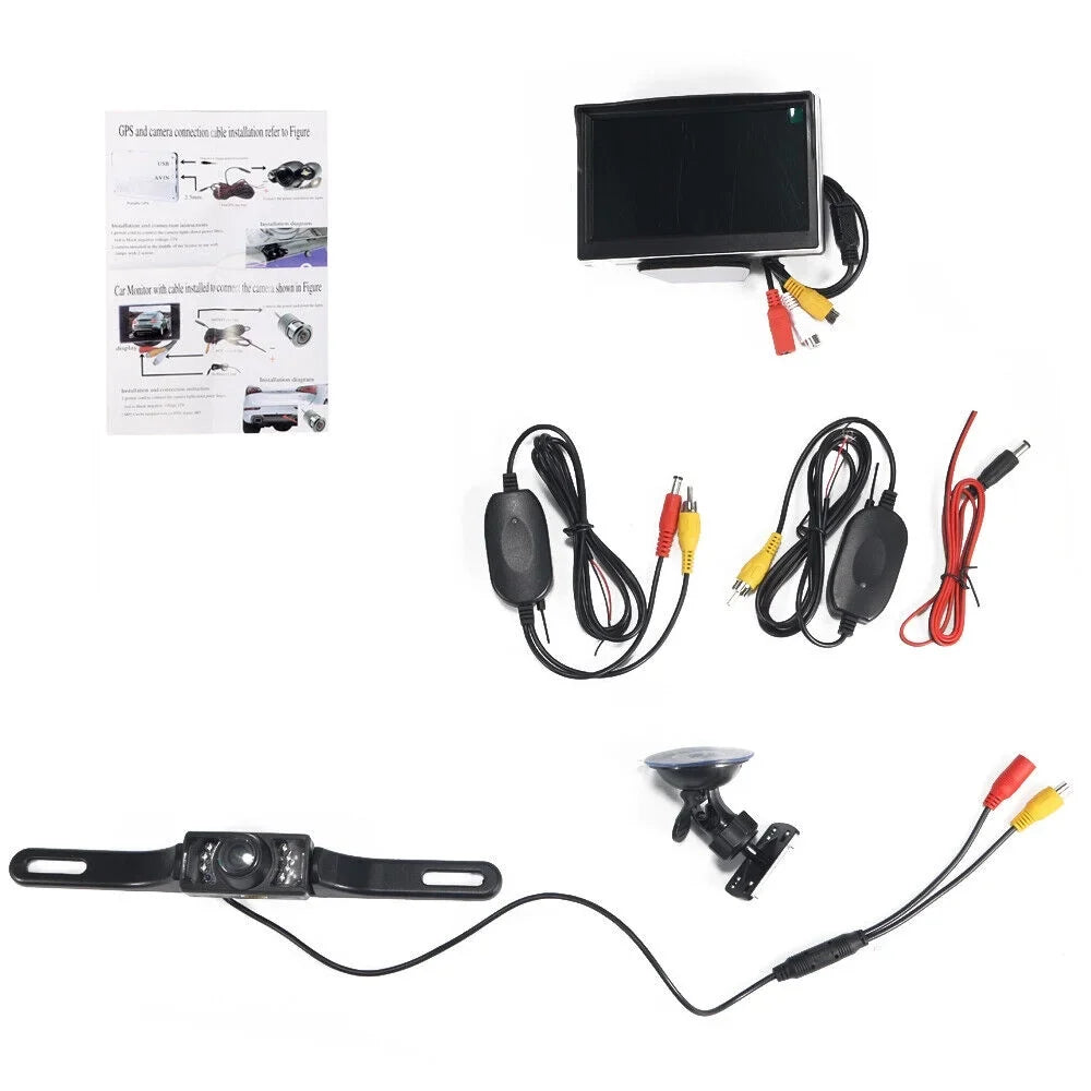 Jahy2Tech Car Night Vision Backup Camera Kit 5" Wireless Monitor HD Rear View Waterproof