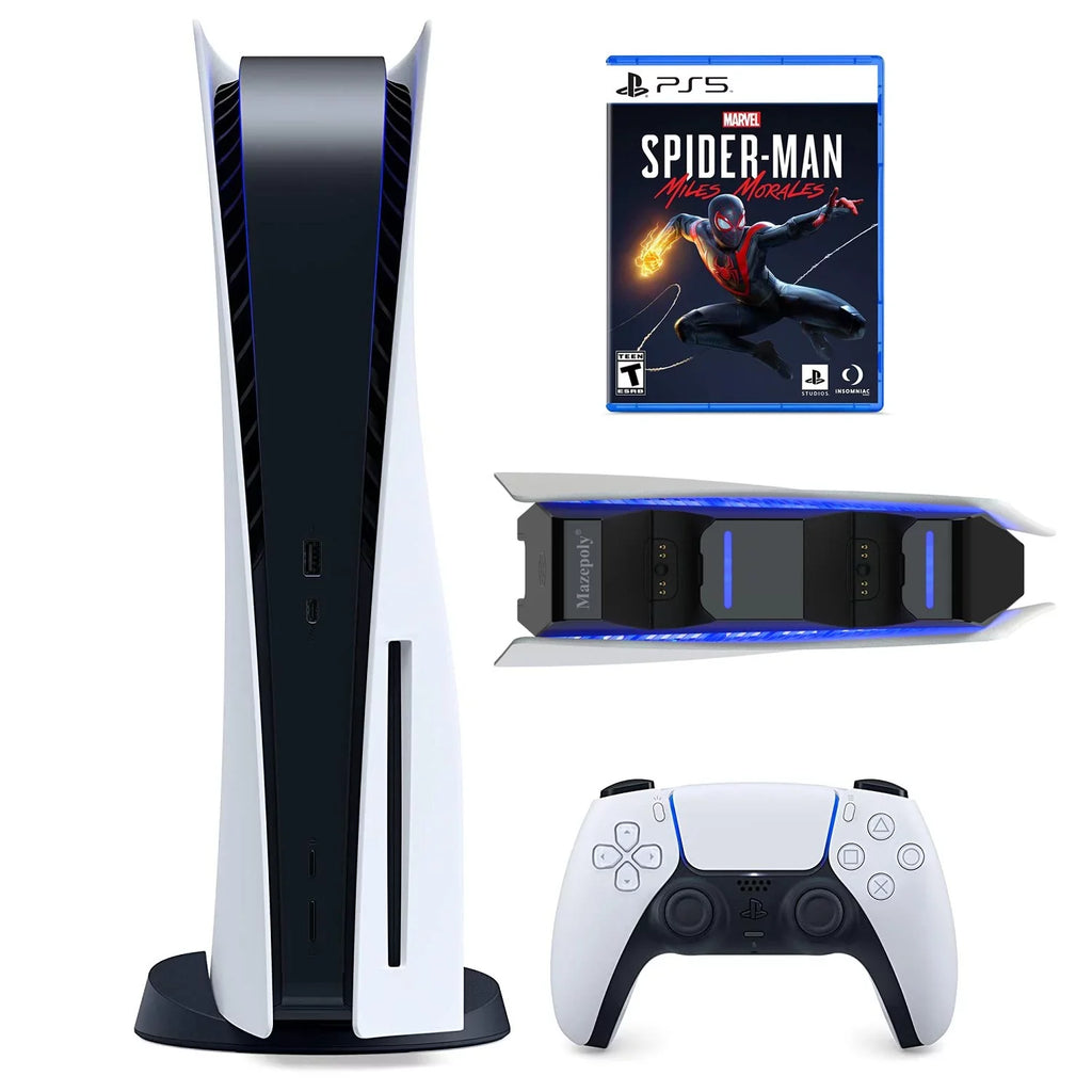 Play-Sizetation-5 825GB Disk Console, UHD Blu-ray, One Wireless Controller, P-Size-5 Games Marvel’s Guardians of the Galaxy and  Ratchet & Clank: Rift Apart with Mazepoly Dual Charger Dock