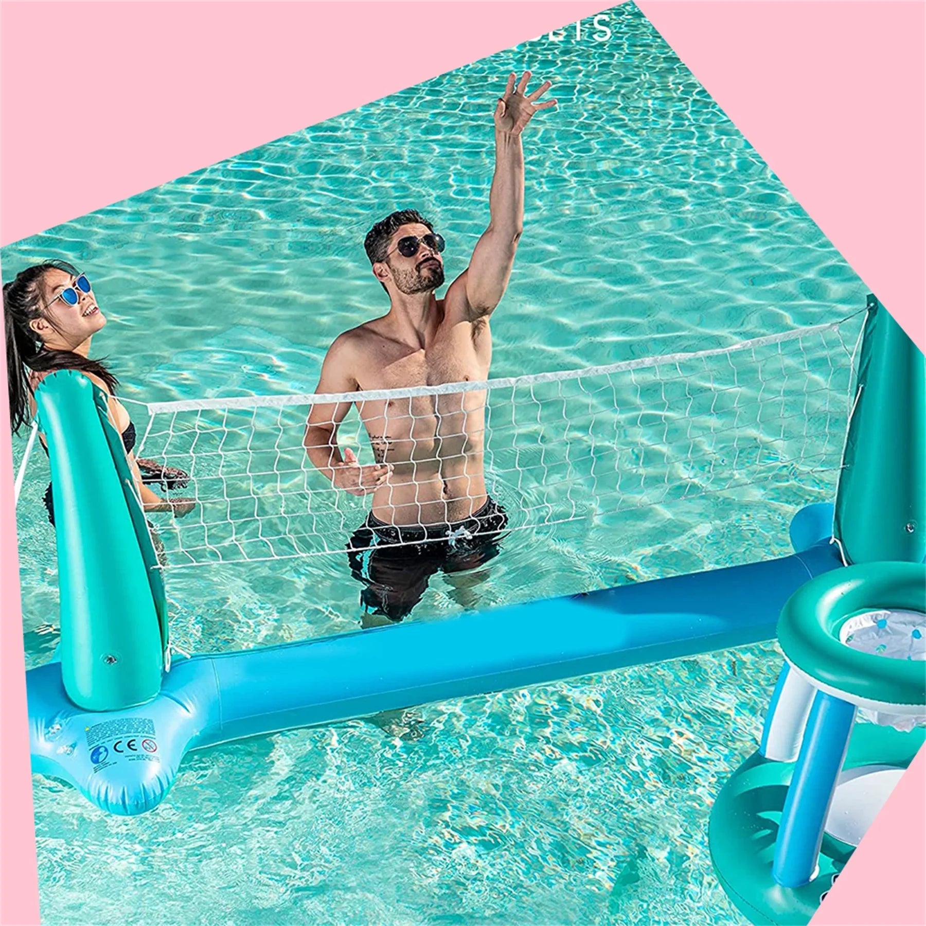 Inflatable Pool Float Sizeet Volleyball Net & Basketball Hoops Balls