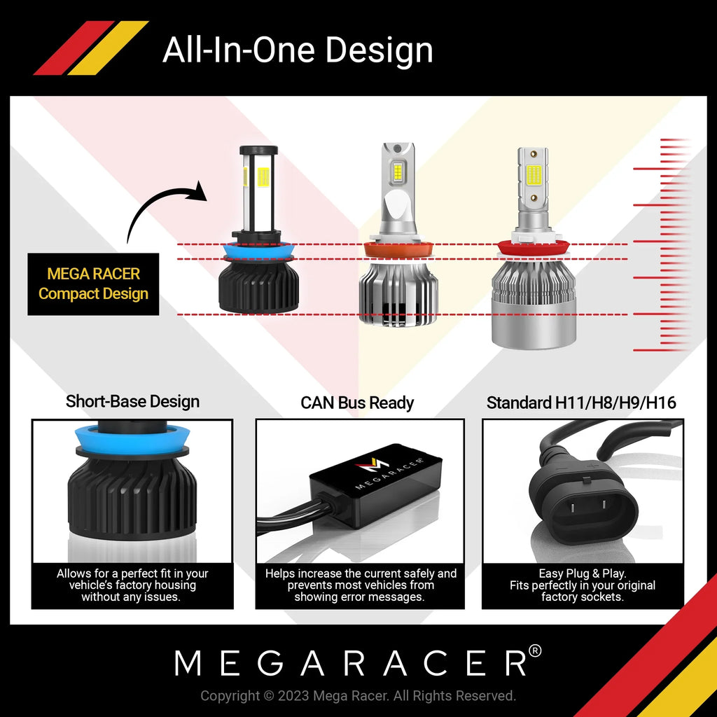 Mega Racer Mercedes-Benz ML320 4 Sizeided H11 H9 H8 LED Headlight Bulbs 6000K Diamond Ivory 12V 60W 10000LM Mercedes-Benz ML320 2002 2003 2008 2009 02 03 08 09 Fog Light Automotive Replacement