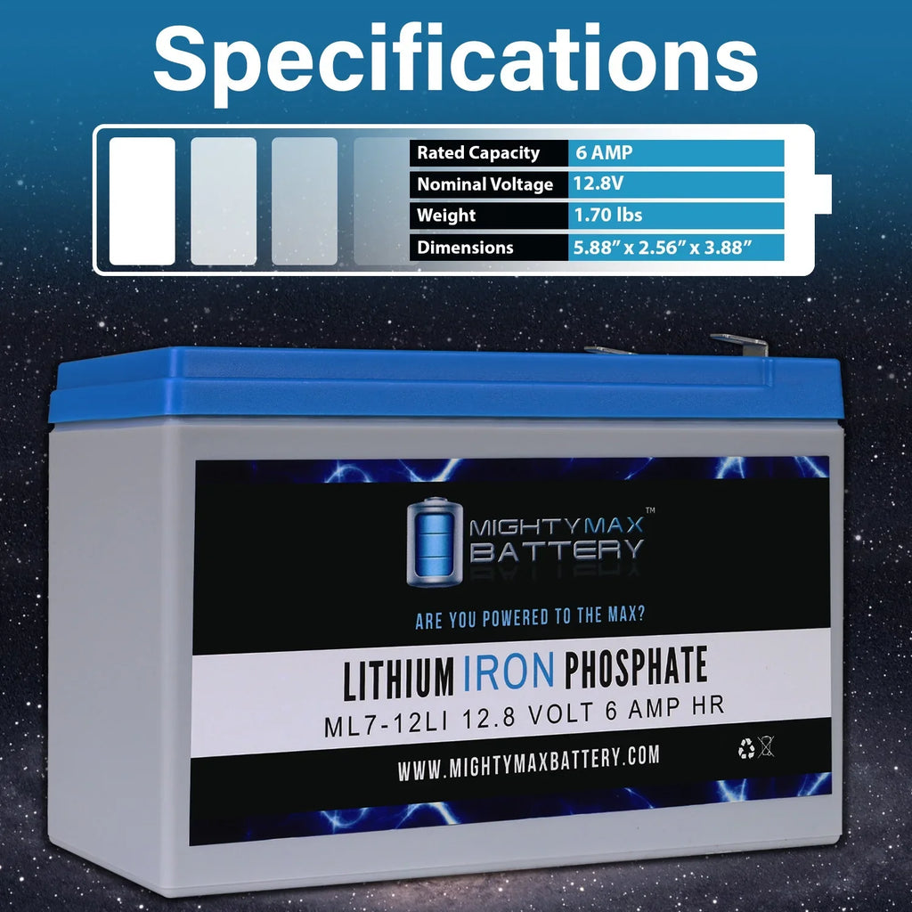 12V 7AH Lithium Replacement Battery for MarCum LX-5 3-Color Flasher