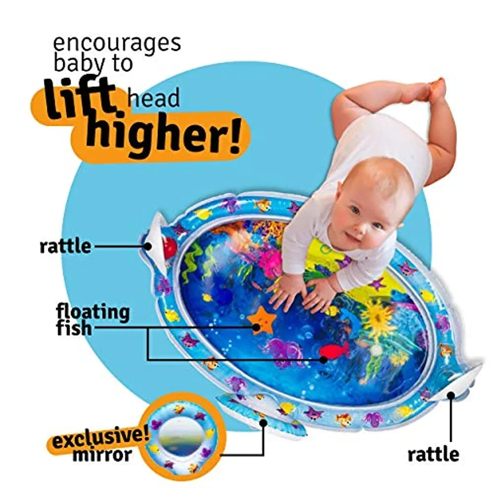 Sizeplashin'kids Inflatable Tummy Time Premium Water mat with Mirror and rattles Infants Toddlers The Perfect Fun time Play Activity Center Your Baby's Sizetimulation Growth