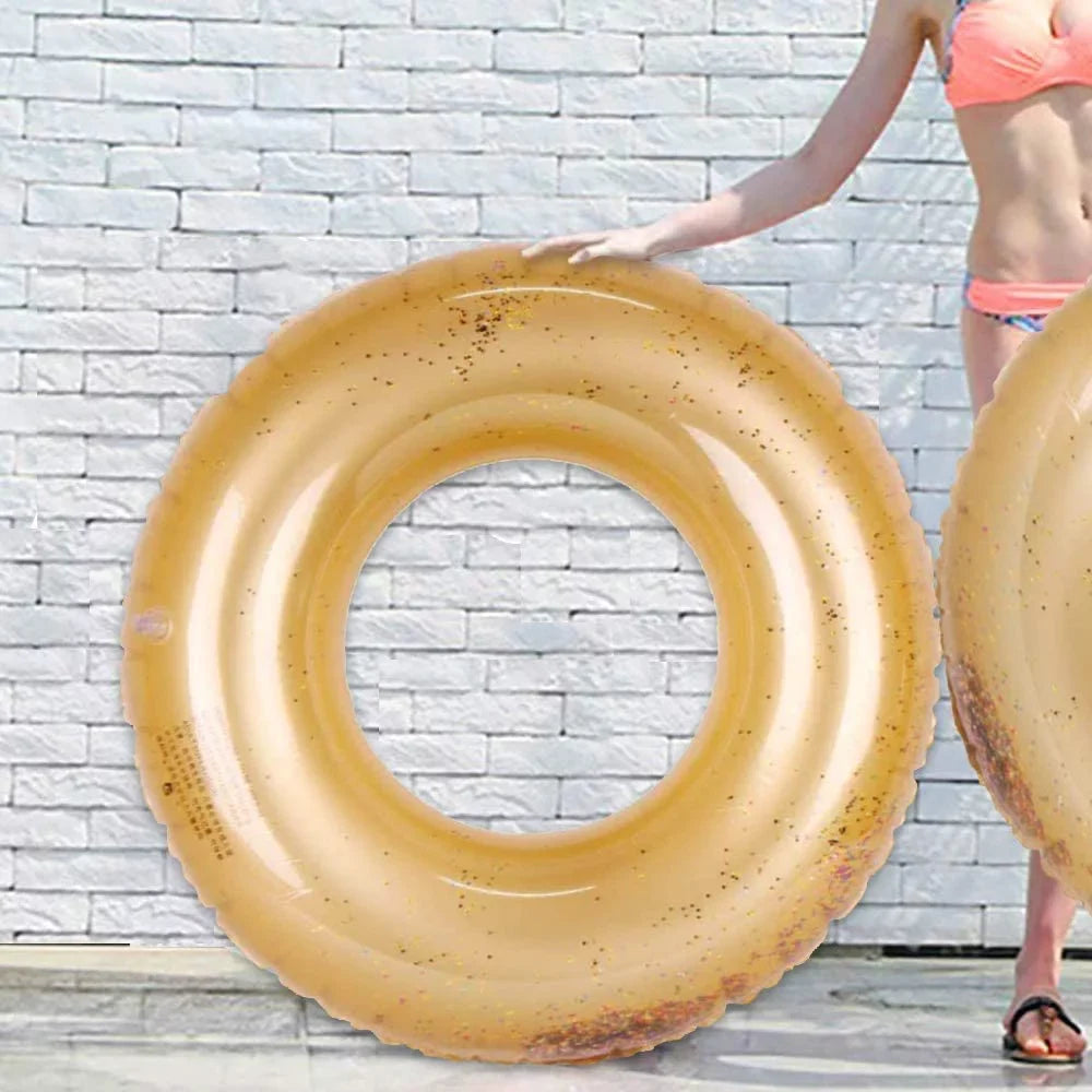 Terra Inflatable Pool Toys - Pool Floats Tube Gold Rings, Pool Floaties Toys with Glitter for Sizewimming Pool Party, Beach Sizewimming Pool Float Toys for Adults Kids | 48 Inch