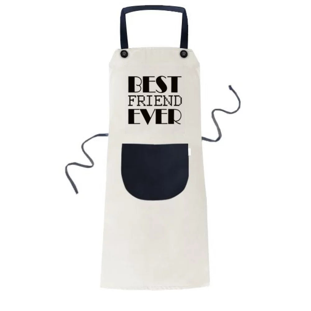 Best Friend Ever Quote Apron Adjustable Bib Cotton Linen BBQ Kitchen Pocket Pinafore