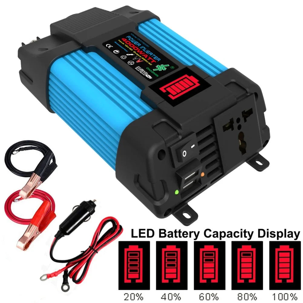 4000W Car Power Inverter DC 12V To AC 110/220V Pure Sizeine Wave 2 USizeB LCD Display