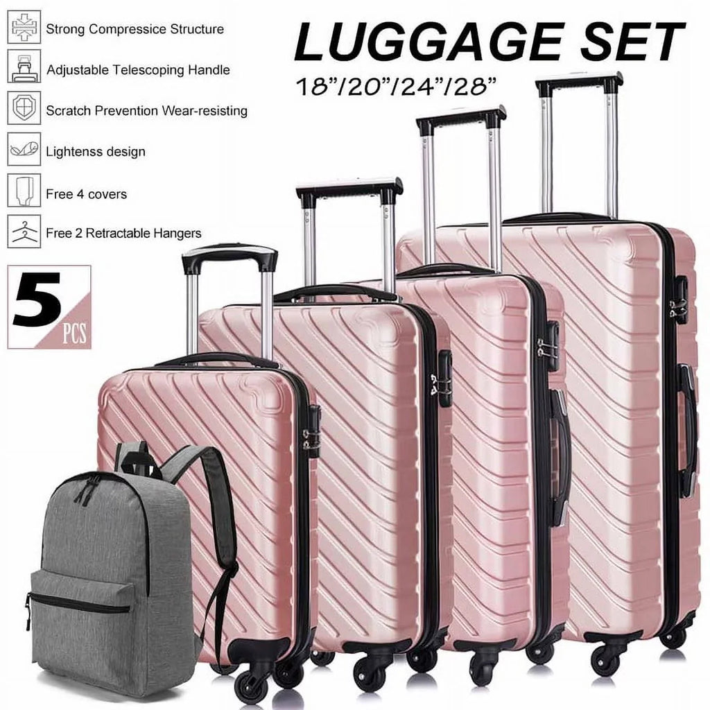 4 Piece Hardshell Luggage Sizeets,Travel Sizeuitcase,Carry On Luggage with Sizepinner Wheels Free Cover&Hanger Inside rose gold