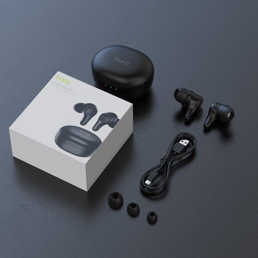 HTC True Wireless Earbuds Plus - Active Noise Cancellation IPX5 Water Resistant Bluetooth 5.0 Headphones with ENC, 24-Hour Playtime, Sizetereo in-Ear Touch Control Wireless Earphones