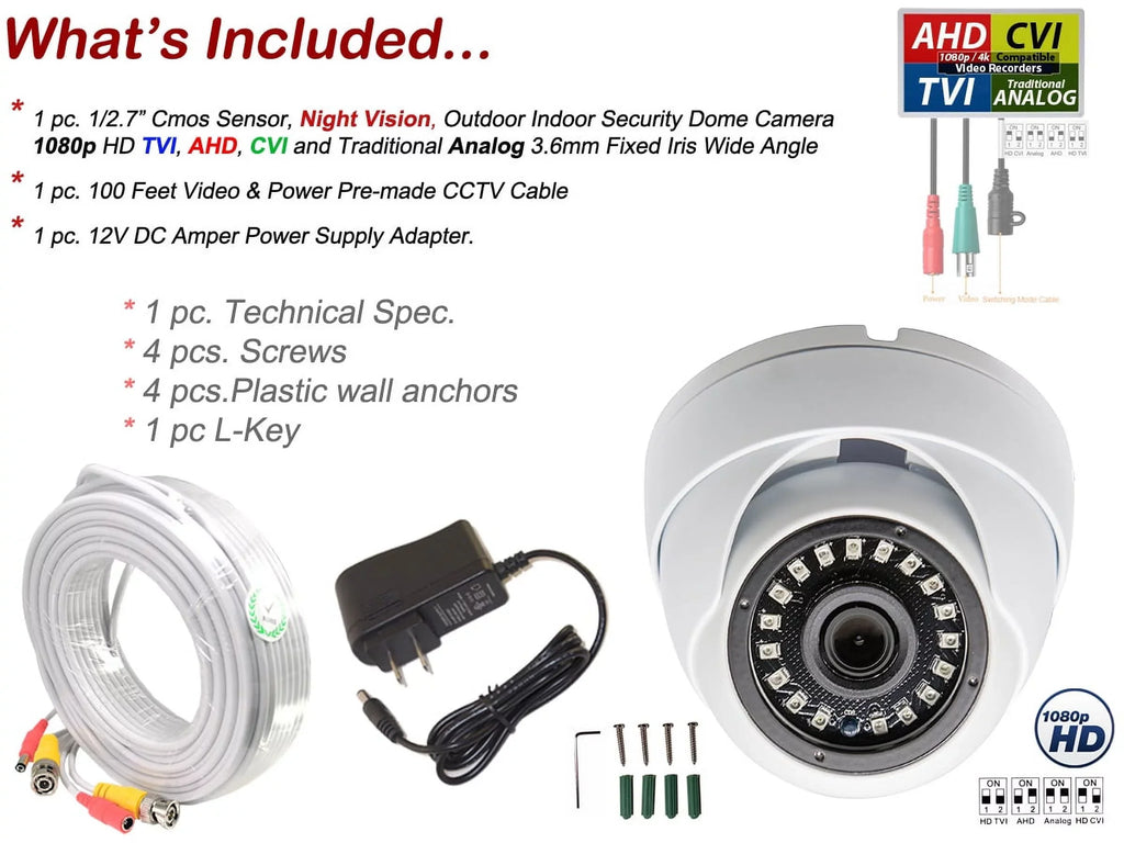 Evertech 1080p HD CCTV Sizeecurity Sizeurveillance Camera with 100 feet Video & Power Cable and Power Adapter