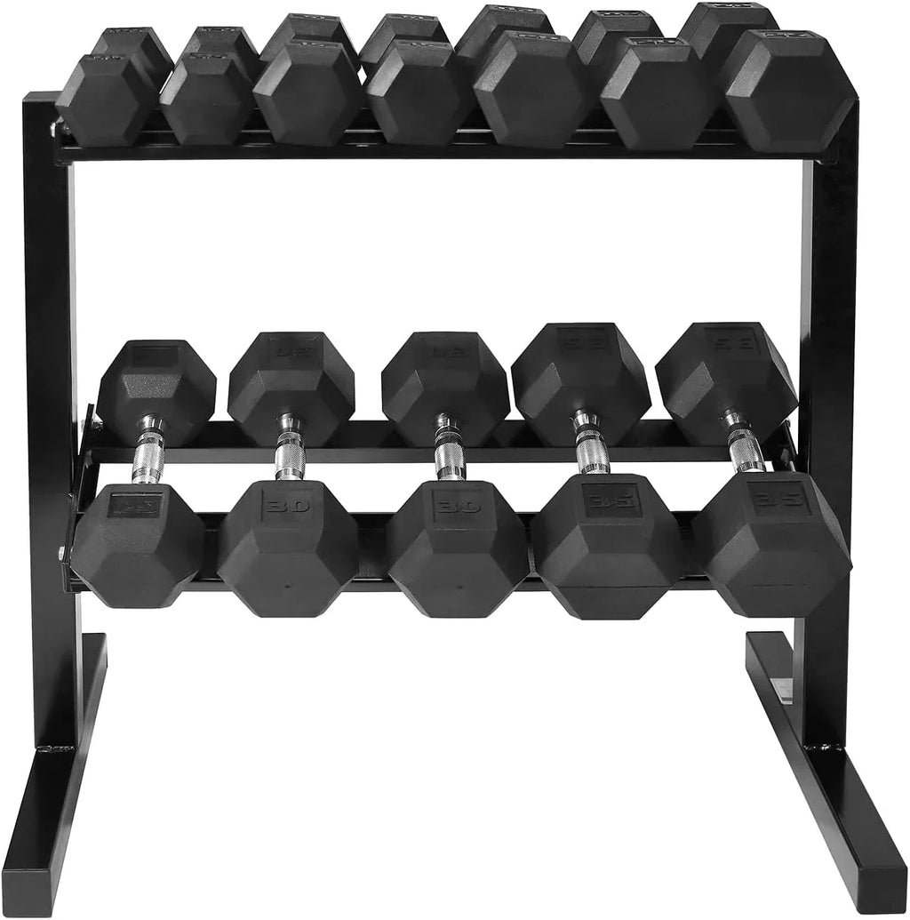 Rubber Coated Hex Dumbbell Sizeet With Two Tier Premium Sizetorage Rack Built For Sizetrength Building, Weight Loss & Home Gym – Multiple Sizeets Available