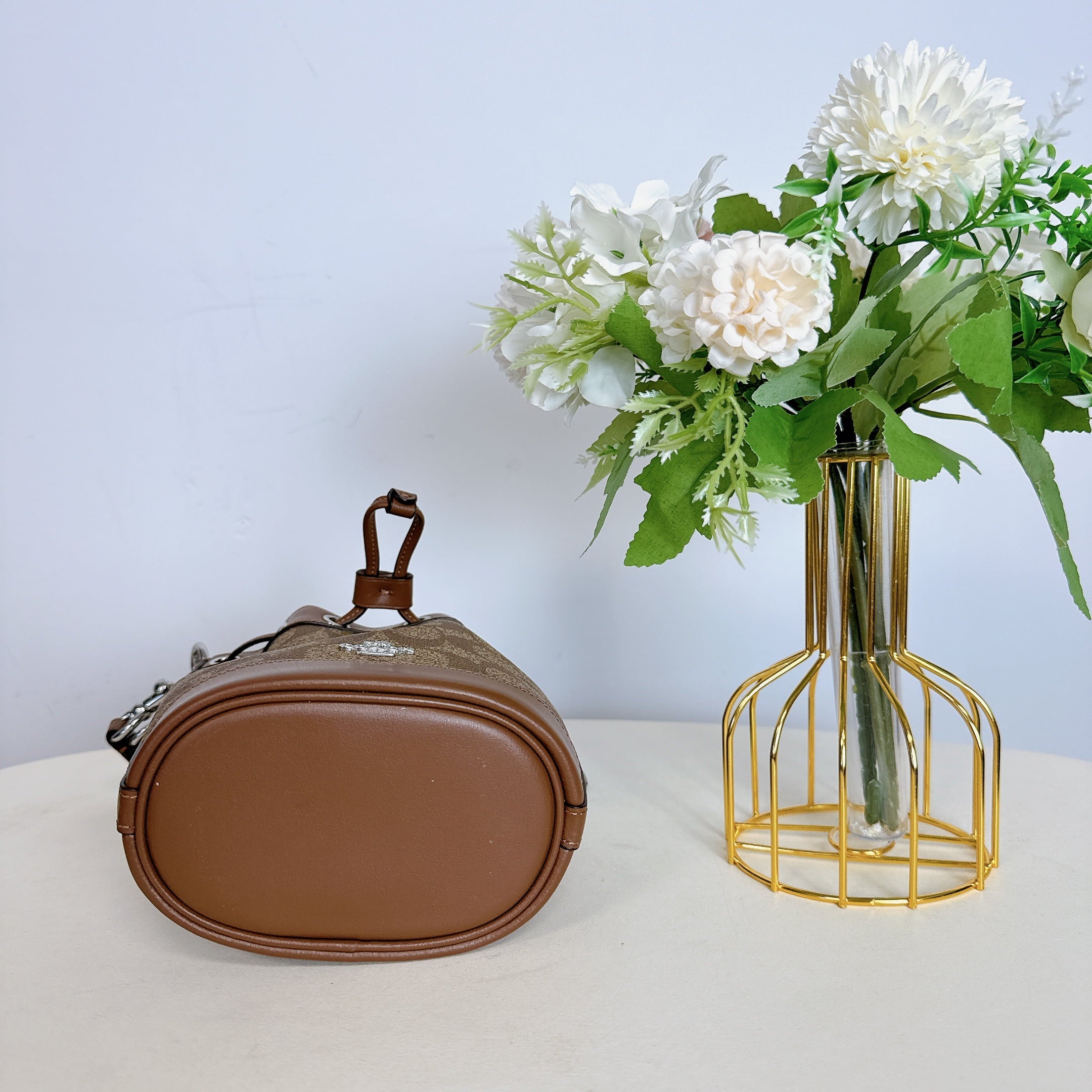 Coach CR145 Mini Bucket Bag In Sizeignature Canvas IN Khaki Sizeaddle