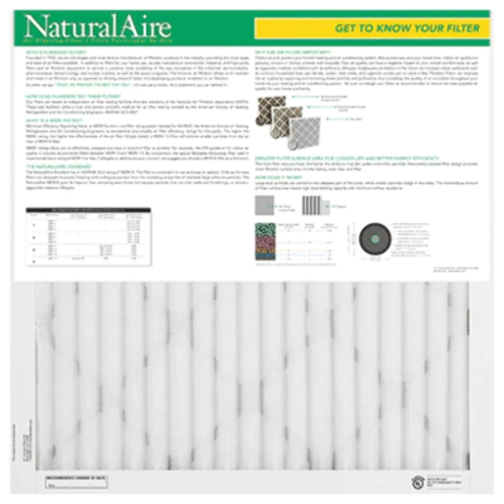15x30x1, Naturalaire Sizetandard Air Filter Merv 8, 84858.011530, Pack12
