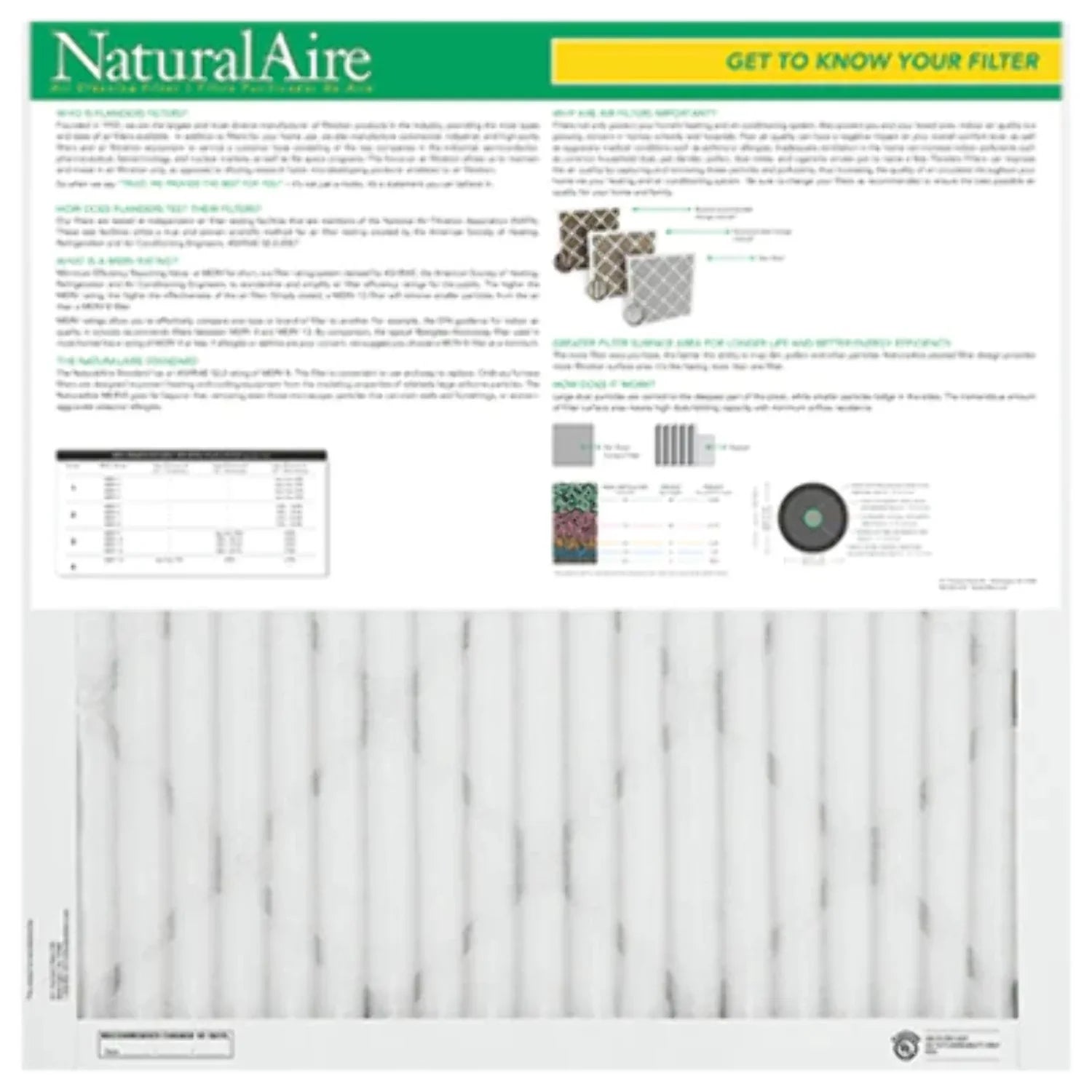 15x30x1, Naturalaire Sizetandard Air Filter Merv 8, 84858.011530, Pack12