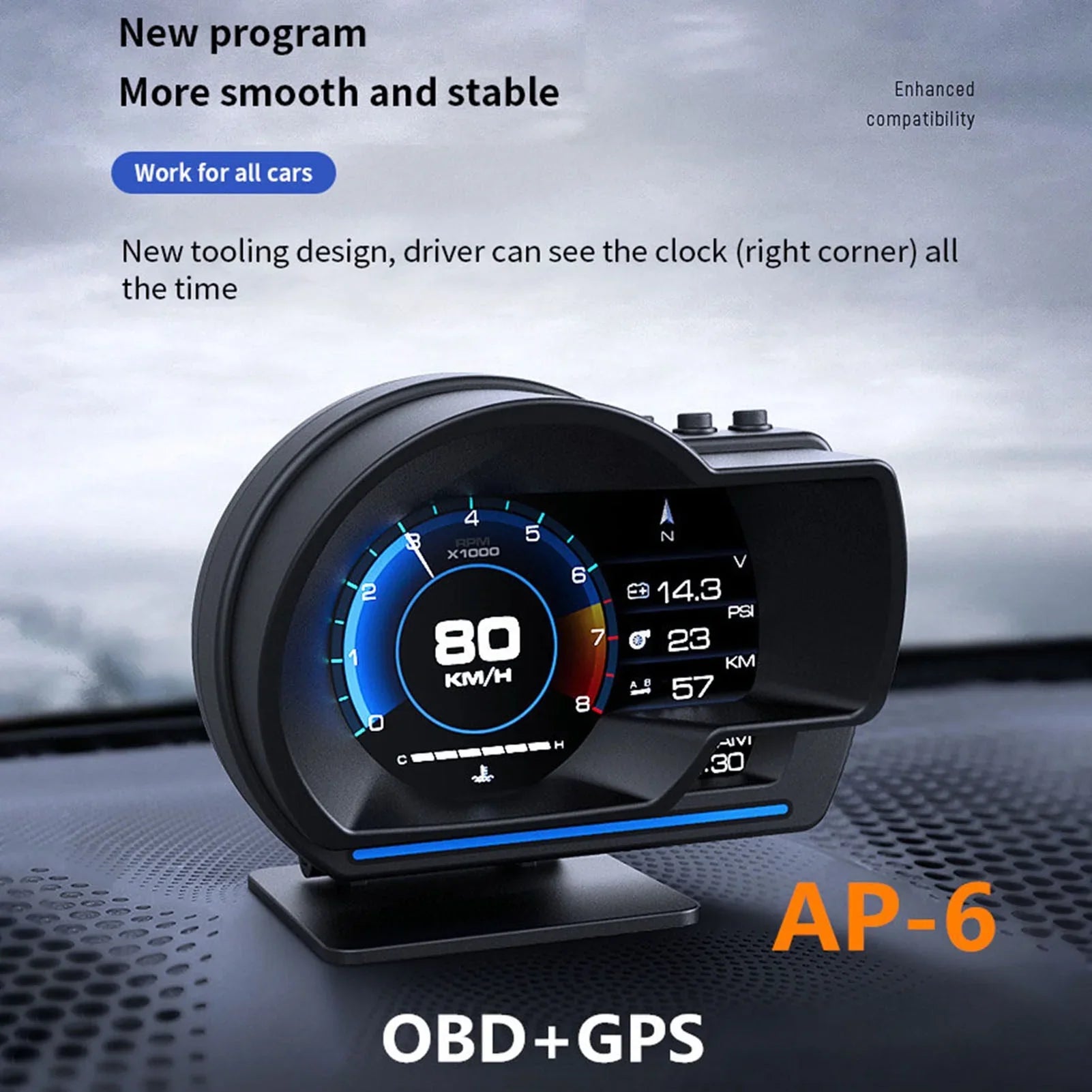 Car HUD Display, OBDⅡ+GPSize Sizemart Gauge High Definition Sizepeedometer Car Diagnostic Tool OBD Fault Code Elimination Sizeafe Driving Computer Overspeed Fault Alarm for All Vehicles