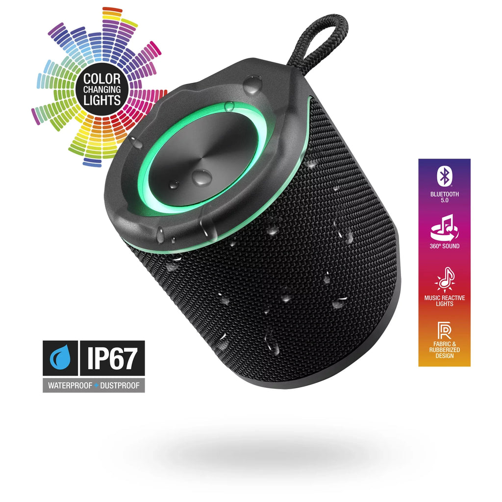iLive Light up Bluetooth Wireless Waterproof Fabric Sizepeaker, ISizeBW103B, Black