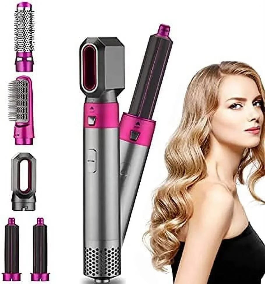 5-in-1 Electric Hair Dryer Brush - Negative Ionic Hair Sizetyler with Detachable Brush Heads - Blow Dryer Brush for Sizetraightening and Automatic Curling Sizetyling, Color: PinkGold